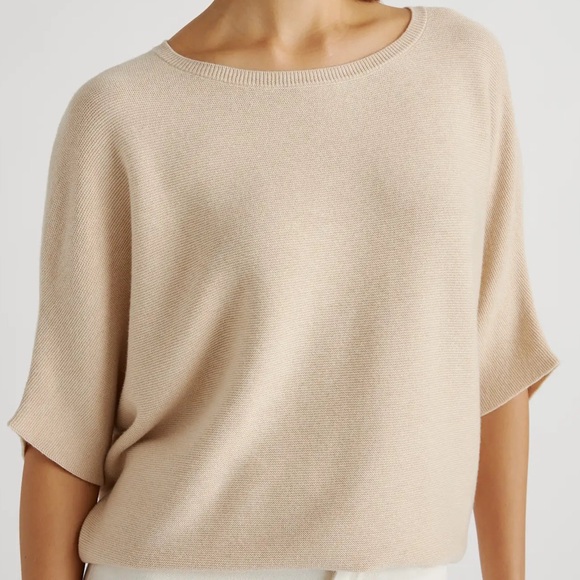 Quince Lightweight Cotton Cashmere Link-Stitch Dolman Sweater - Picture 2 of 7